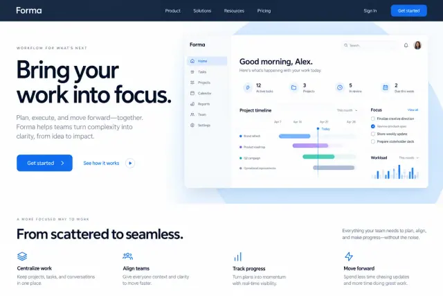 AI concept: Forma B2B SaaS website with a workflow dashboard