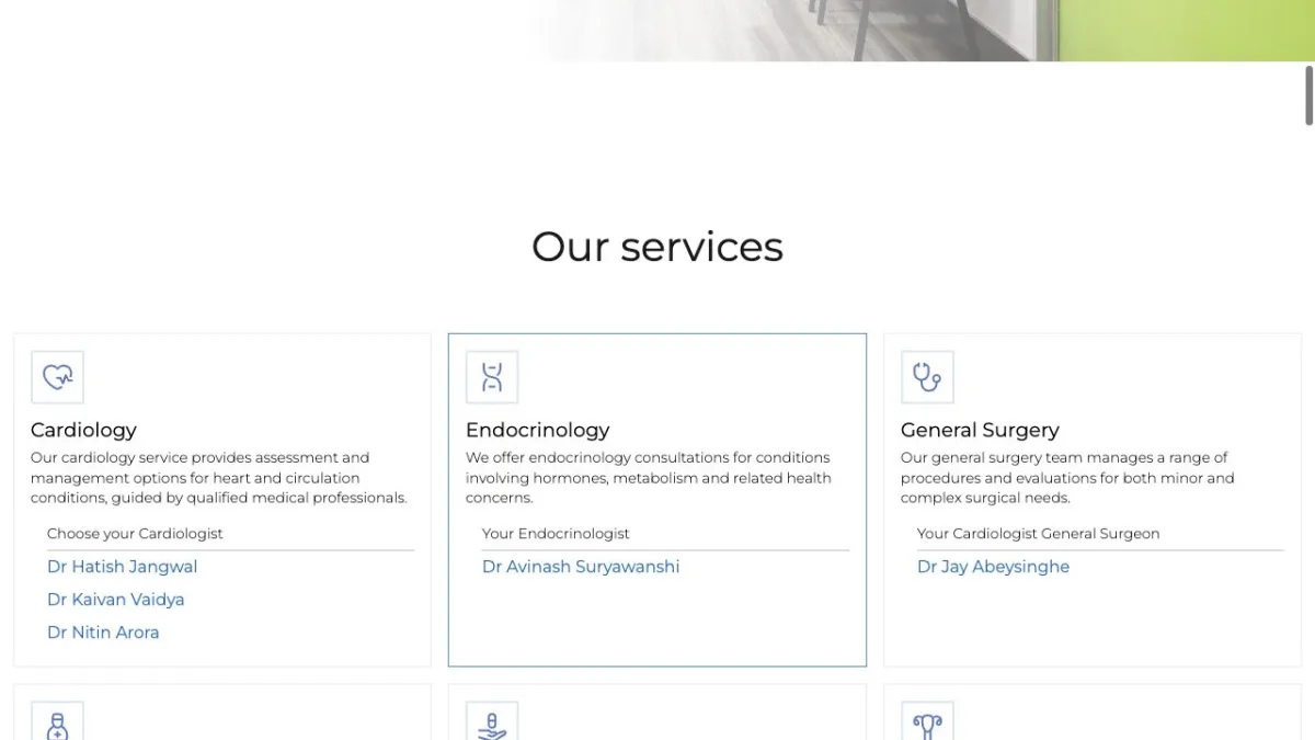 Burwood Specialists: Service grid: specialties linked to relevant practitioner pages.