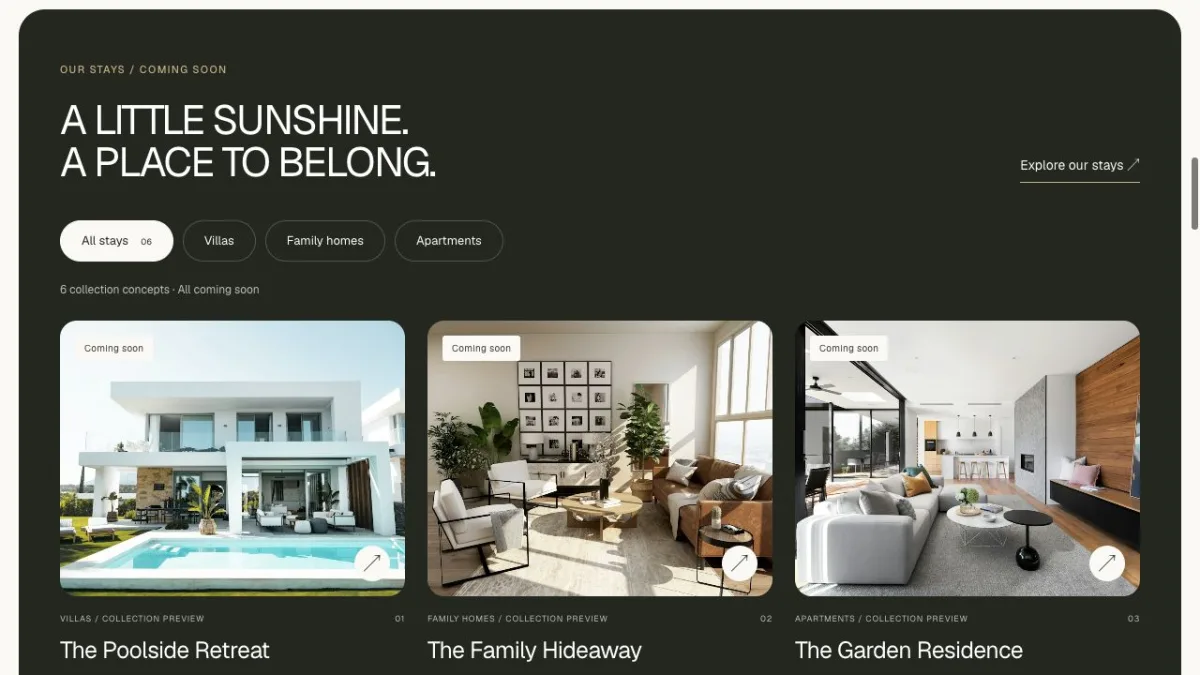 Calierra — Editorial: Editorial storytelling and the concept’s collection browsing sections.