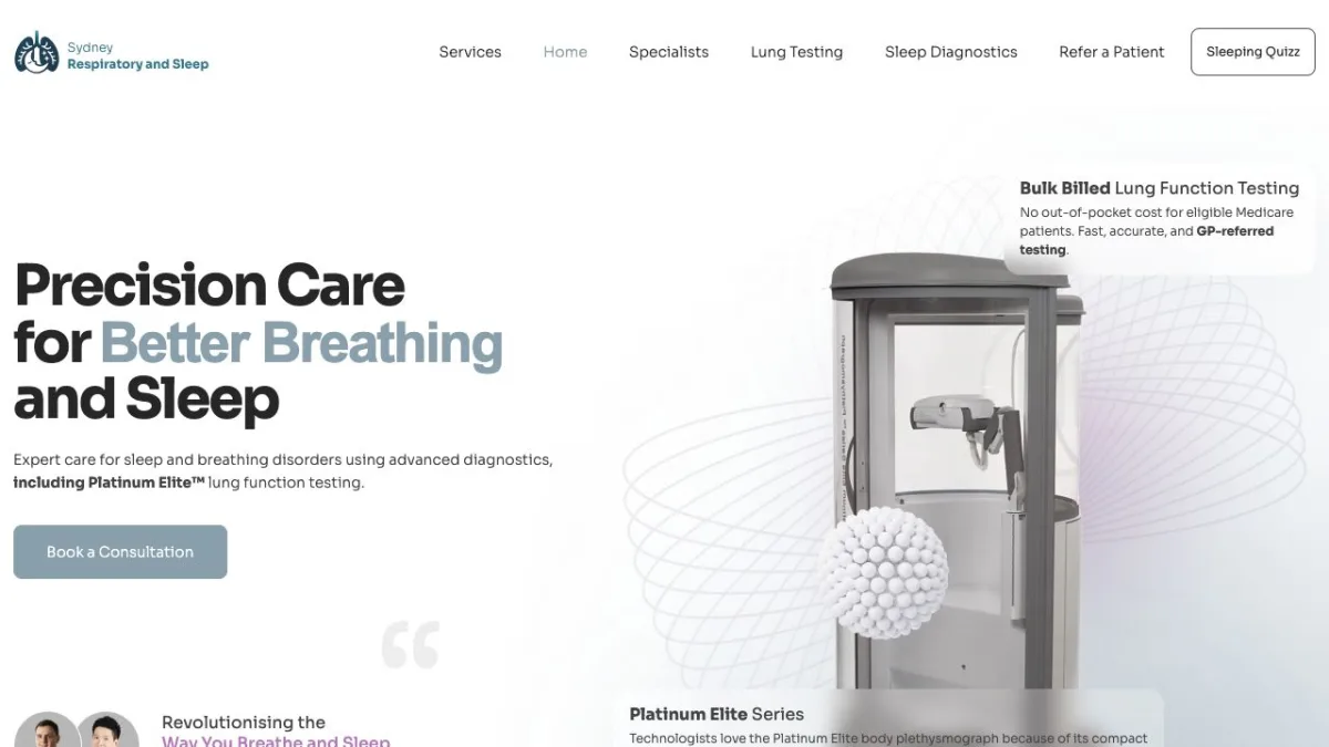 Sydney Respiratory & Sleep website homepage